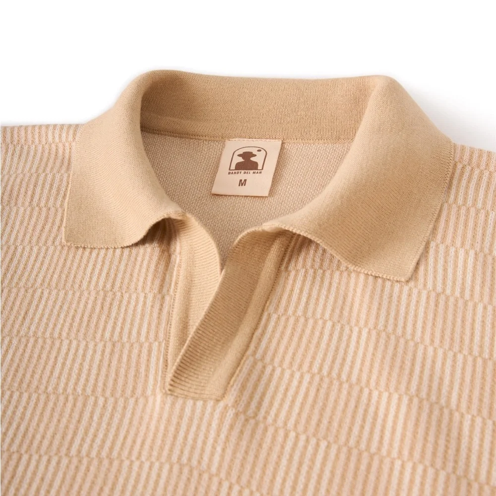Dandy Del Mar Mens Sebastian Notched Johnny Collar V-Neck Knit Polo Casual Shirt - Picture 4 of 10